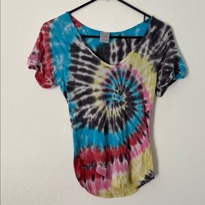 No Boundaries V-Neck Tie-Dye Top - Red, Blue, Yellow